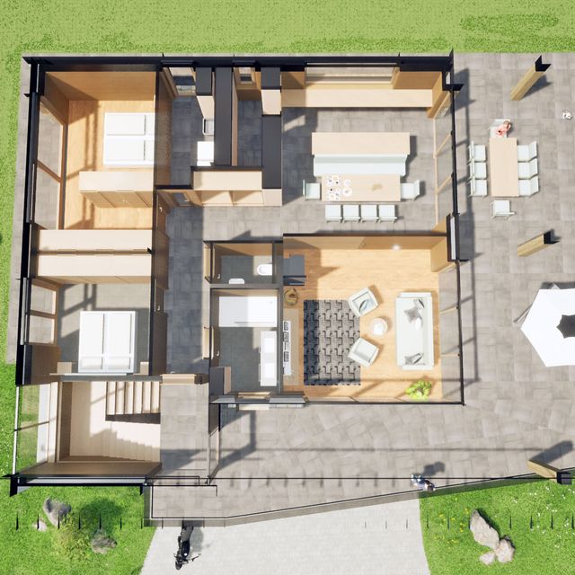 modernes Haus Visualisierung Grundriss